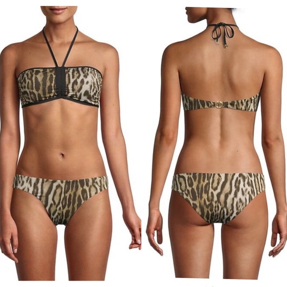 Roberto Cavalli Other - Roberto Cavalli Bikini Bandeau Leopard Print Bikini Set L NWT